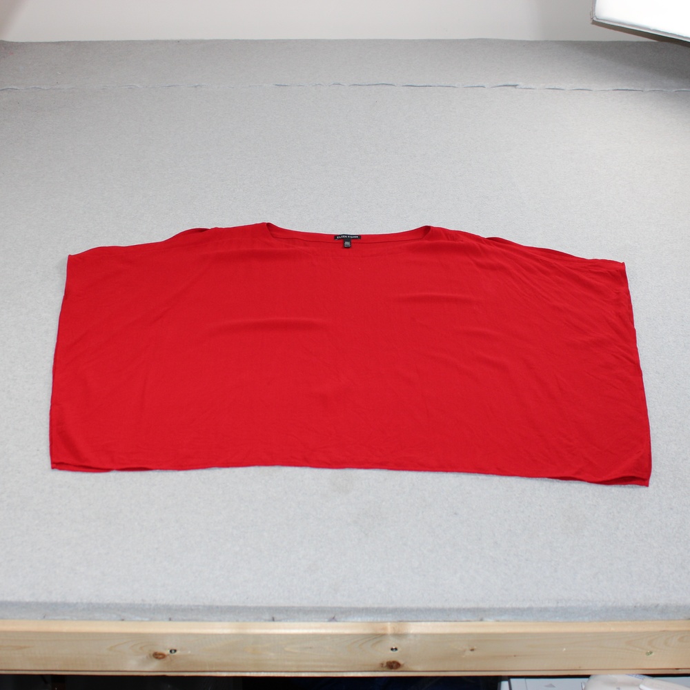 Eileen Fisher Silk Shirt Women XL Red Boat Neck Dolman Sleeve Lagenlook Boho REA